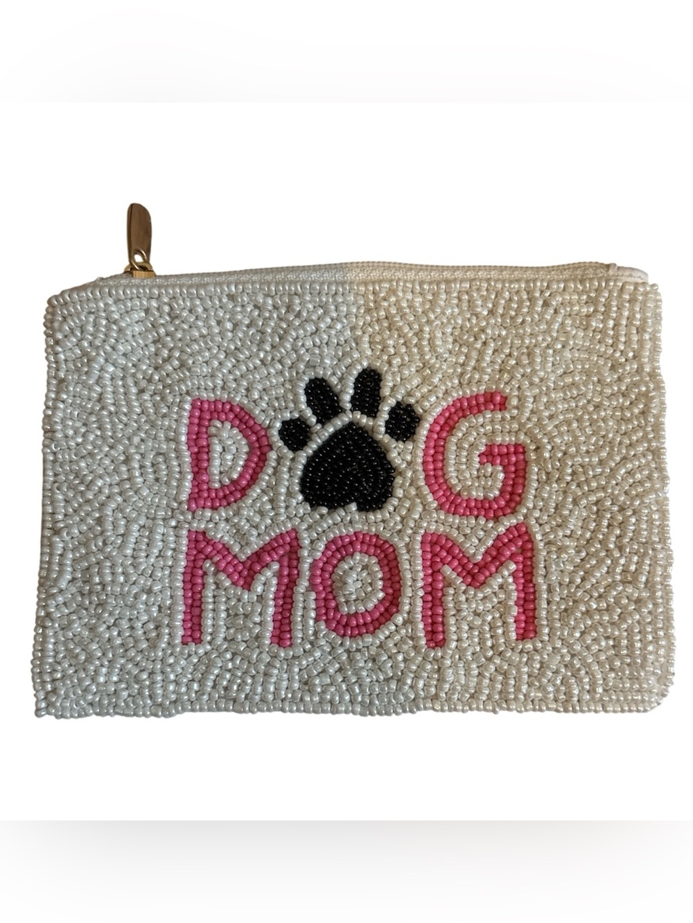 Hand Beaded Dog Mom Coin Pouch - Pink and Black